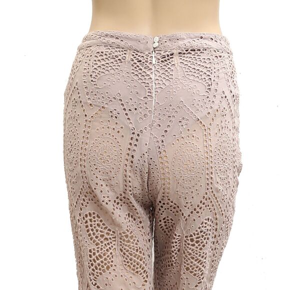 Odd Molly Anthropologie Eyelet Embroidered Pants Lilac Wide Leg Sheer M-2 283066 - Picture 4 of 7